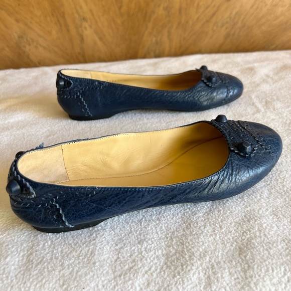 AUTH Balenciaga Blue Leather Arena Brogue-Trim Ballerina Flats Sz 37 - Picture 8 of 8